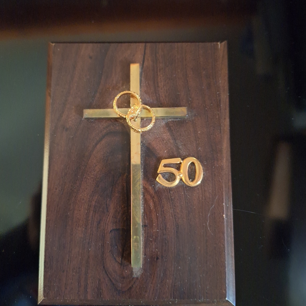 Vintage 50th Wedding Anniversary Wall Plaque - Jeweled Cross Co.